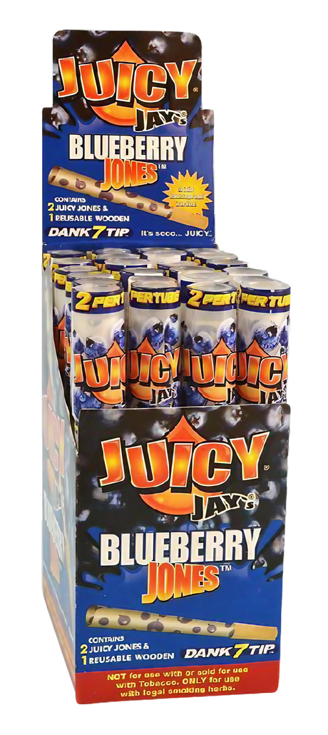 Juicy Jays Pre-Rolled Cones Blueberry 24 Pack Display Front View