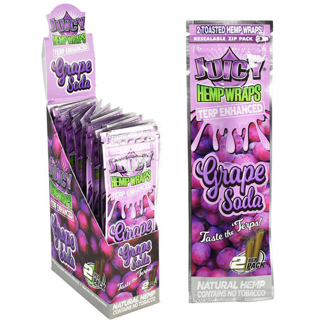 Juicy Jays Grape Soda Flavored Hemp Wraps Display Box and Single Pack Front View