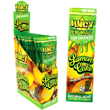 Juicy Jays Lemon Cake Hemp Wraps Display Box and Single Pack Front View