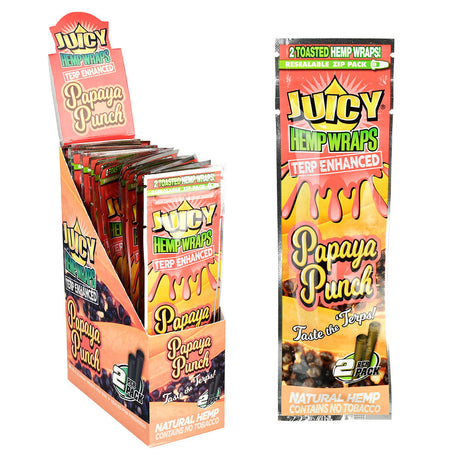 Juicy Jays Papaya Punch Hemp Wraps Display Box and Single Pack Front View