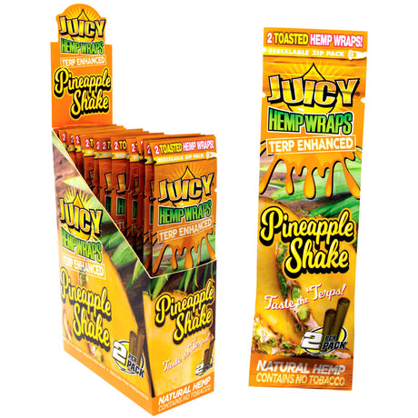 Juicy Jays Pineapple Shake Hemp Wraps Display, 25pc Box and 2pk Front View