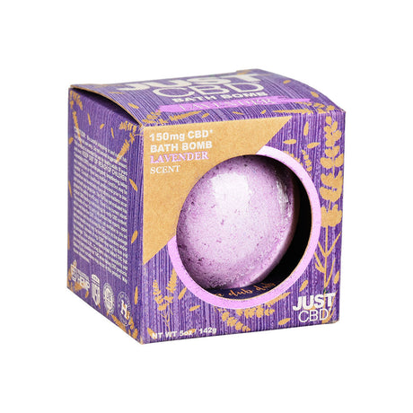 JUST CBD Bath Bomb in Lavender, 5oz with 150mg CBD, displayed in front view packaging