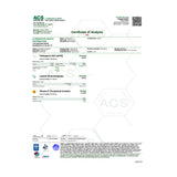 Certificate of Analysis document for Just Delta 8 Cartridge with test results displayed