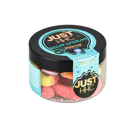 JustDelta Just HHC Gummies 250mg, Sour Worms flavor, clear container front view