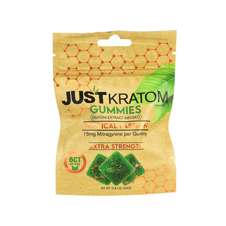 Just Kratom Tropical Passion Gummies 6ct package front view with honeycomb design