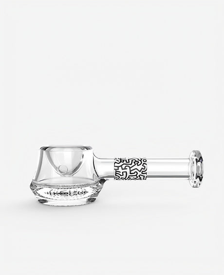 K.Haring Spoon Pipe, Borosilicate Glass, 4.5" Heavy Wall, Side View with Artistic Design