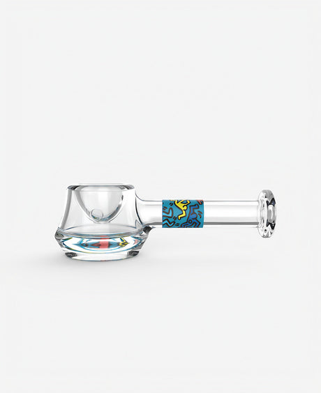 K.Haring Spoon Pipe - 4.5" Heavy Wall Borosilicate Glass with Vibrant Artwork - Side View