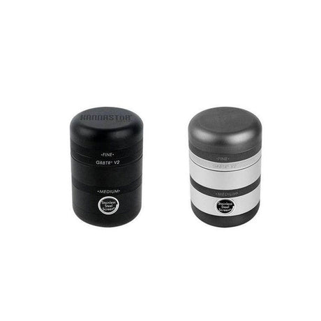 Kannastor GR8TR V2 Solid Body Grinders in Black and Silver - Front View