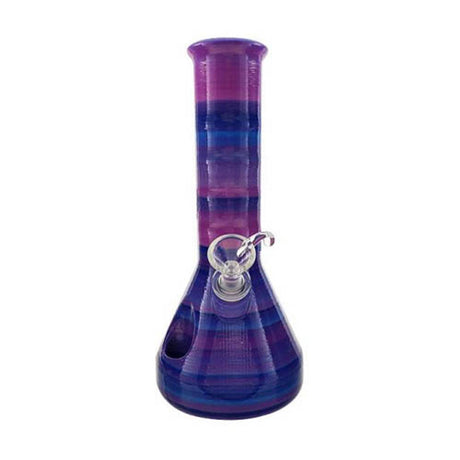 Kayd Mayd 9" Beaker Water Pipe with Hand Grip & Ice Pinch in Purple Stripes