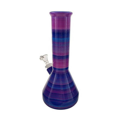 Kayd Mayd 9" Beaker Water Pipe with Hand Grip and Ice Pinch, Striped Purple Design