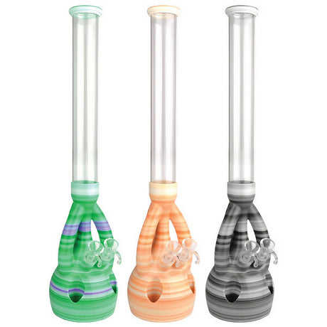 Kayd Mayd Water Pipe - The Duo in green, orange, and grey colors, front view, 20" tall with intricate design