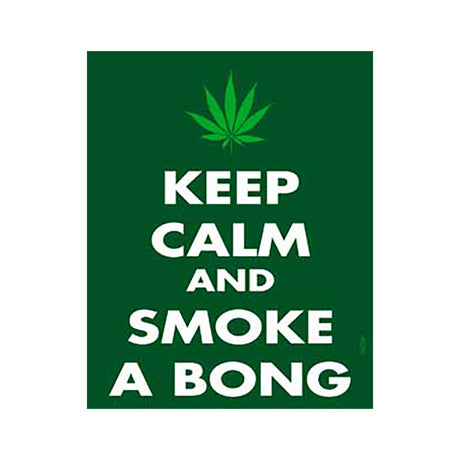 Green and white 'Keep Calm and Smoke a Bong' vinyl sticker, size 4" x 5", novelty gift item