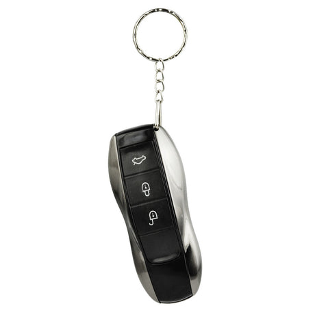 Gray Key Fob Hand Pipe - Metal with Keychain, Front View on White Background