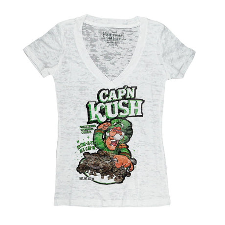 Kill Your Culture Cap'N Kush Women's Burnout T-Shirt in Gray, V-Neck, Front View