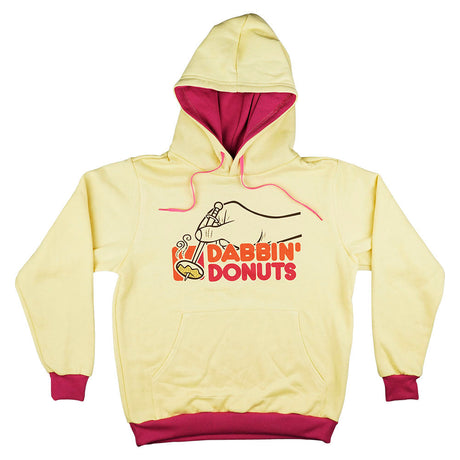 Kill Your Culture Dabbin' Donuts Hoodie in yellow with pink accents, front view on white background