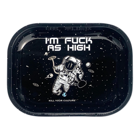 Kill Your Culture astronaut-themed metal rolling tray, 7" x 5.5", perfect for dry herbs
