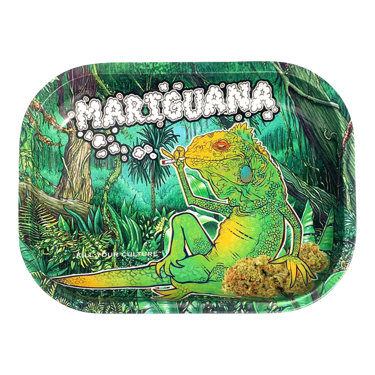 Kill Your Culture 'Mariguana' Metal Rolling Tray with Iguana Graphic, 7" x 5.5"