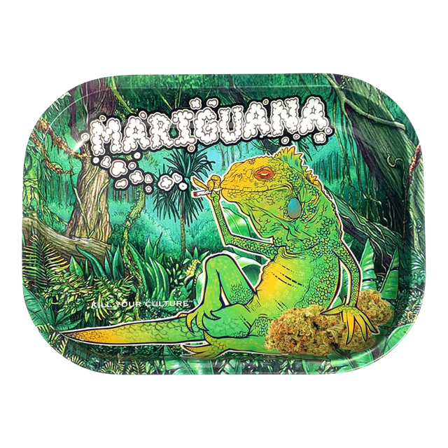 Kill Your Culture 'Mariguana' Metal Rolling Tray with Iguana Graphic, 7" x 5.5"