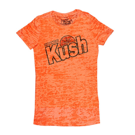 Kill Your Culture Orange Kush Women's Burnout T-Shirt front view on white background