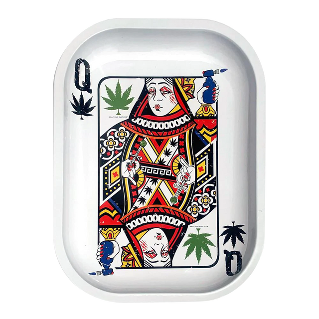 Kill Your Culture Queen of Concentrates Metal Rolling Tray with Cannabis Motif - Top View