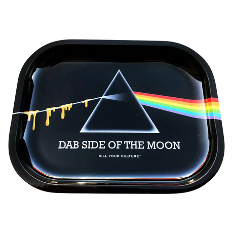 Kill Your Culture metal rolling tray with Dab Side Of The Moon design, compact 7" x 5.5" size