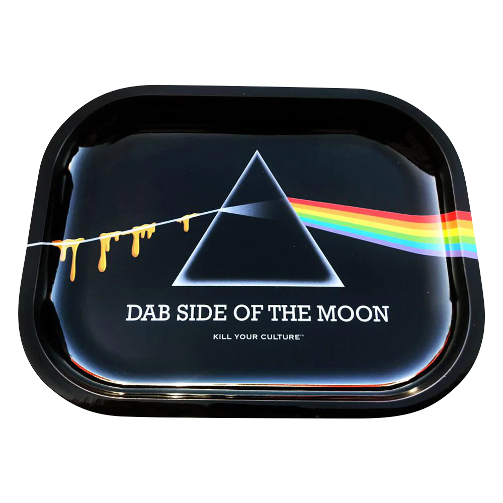 Kill Your Culture metal rolling tray with Dab Side Of The Moon design, compact 7" x 5.5" size