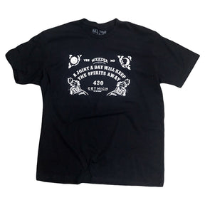 Kill Your Culture Weedja Board T-Shirt in black with white graphic print, front view on white background