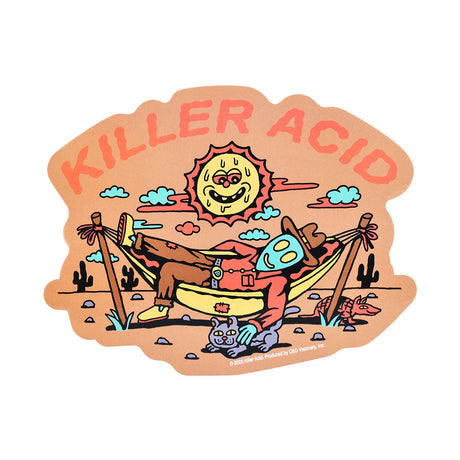 Killer Acid Vinyl Sticker featuring an Alien Cowboy design, 5" x 3.75", vibrant colors