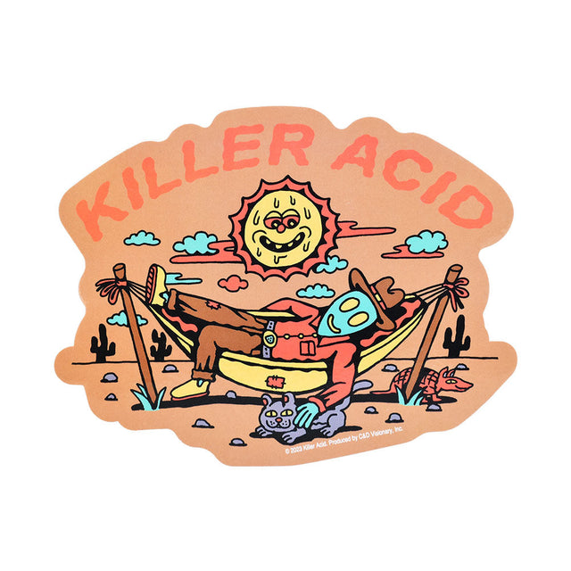 Killer Acid Vinyl Sticker featuring an Alien Cowboy design, 5" x 3.75", vibrant colors