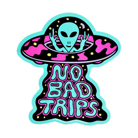 Killer Acid No Bad Trips Alien Vinyl Sticker, 4.5" x 5", vibrant colors on white background