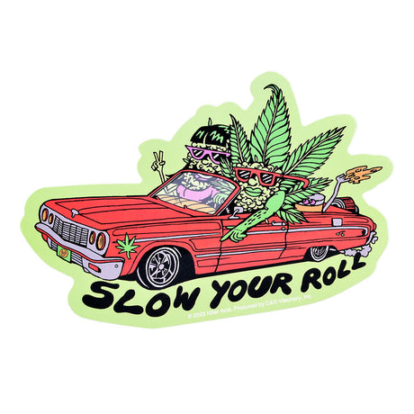 Killer Acid Die Cut Vinyl Sticker featuring cartoon characters in a car with 'Slow Your Roll' text