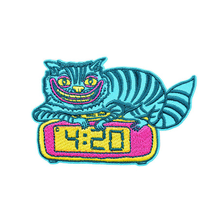 Killer Acid 420 Cat Embroidered Patch, Iron-On, 3.5" x 2.25", vibrant colors, front view