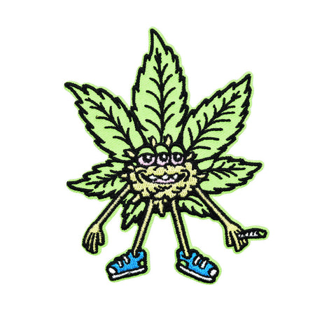 Killer Acid Bud Buddy Embroidered Patch featuring a smiling cannabis leaf character