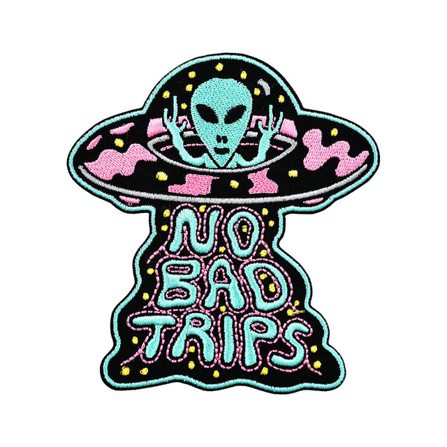 Killer Acid No Bad Trips Embroidered Patch, 3.5" x 4", Colorful Alien Design