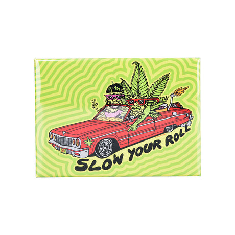 Killer Acid Magnet featuring a whimsical design with 'Slow Your Roll' text, size 3.5" x 2.5"