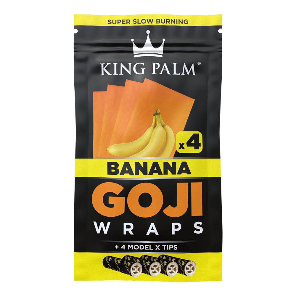 King Palm Banana Goji Wraps & Filter Tips 4-Pack Front View on Seamless White Background
