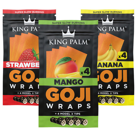 King Palm Goji Wraps & Filter Tips in Strawberry, Mango, Banana flavors, 4-pack display