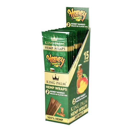 King Palm Hemp Wraps 2-pack in Honey Mango flavor, 15pc display box, front view on white background