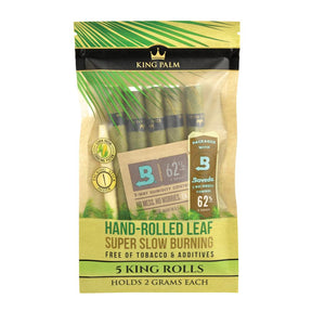 King Palm King Size Leaf Rolls pack front view, 5 slow-burning hemp rolls