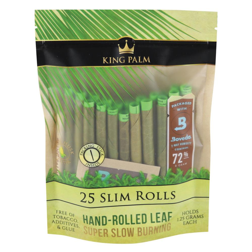 King Palm Slim Pre-Roll Wraps 15 Pack displayed in front view with natural leaf design