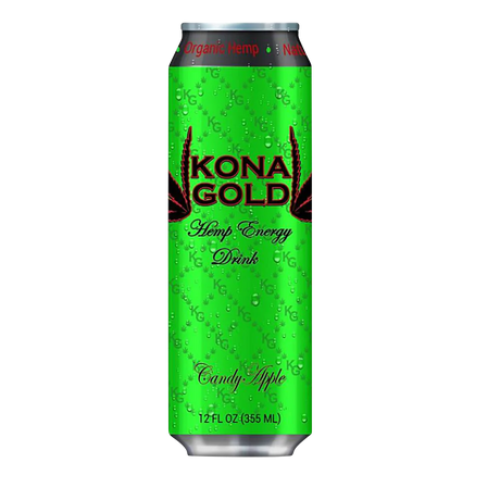 Kona Gold Candy Apple Hemp Energy Drink 12oz Can, USA-Made with Organic Hemp, 12 Pack
