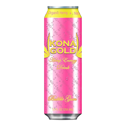 Kona Gold Hemp Energy Drink Bubble Gum Flavor 12oz Can - Front View