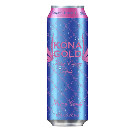 Kona Gold 12oz Hemp Energy Drink can with CBD - Front View on White Background