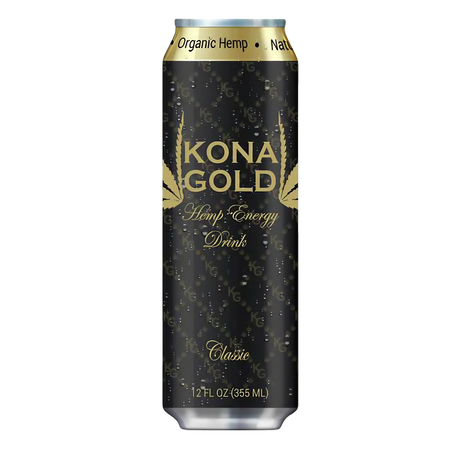 Kona Gold Classic 12oz Hemp Energy Drink can, CBD-infused, USA-made, front view