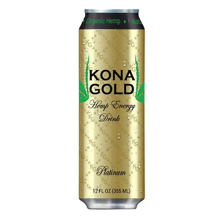Kona Gold Platinum 12oz Hemp Energy Drink Can, USA-Made with CBD - Front View