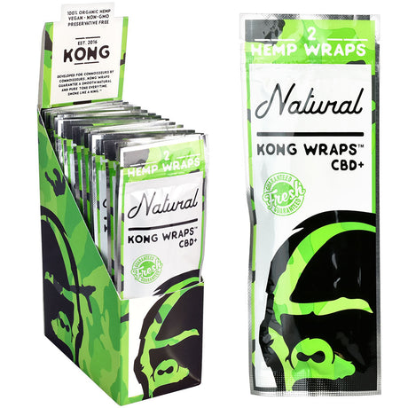 Kong Organic Hemp Wraps Natural 2-pack displayed in a 25pc box, perfect for rolling CBD herbs