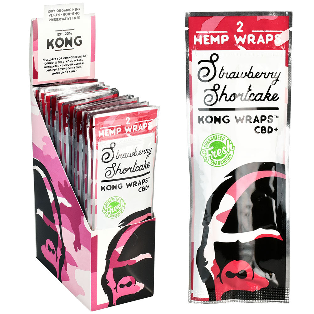 Kong Organic Hemp Wraps Strawberry Shortcake 2pk, Camo Fresh CBD+ front view on display