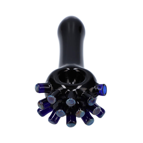 Valiant Distribution Kraken Spoon Pipe in Black - Front View - Compact Borosilicate Glass for Dry Herbs