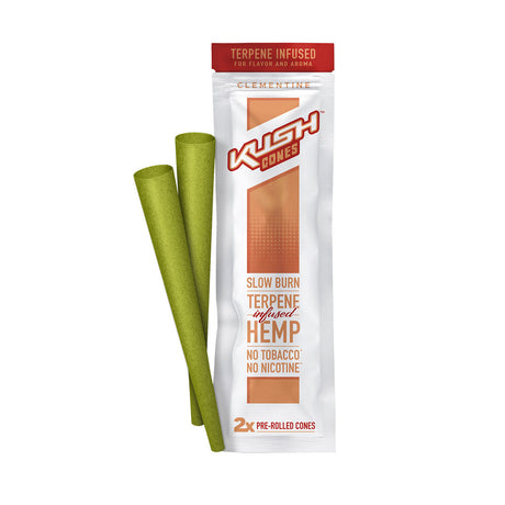 Kush Cones Terpene Infused Hemp Cones Clementine 12 Pack front view with two cones displayed
