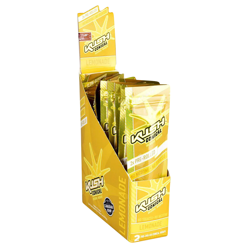 Kush Pre-Rolled Conical Herbal Wraps Lemonade Flavor, 15 Pack Display Box